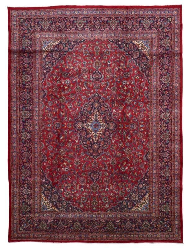 Vintage Handmade Kashan Red Wool Oriental Rug 10'1 x 12'11