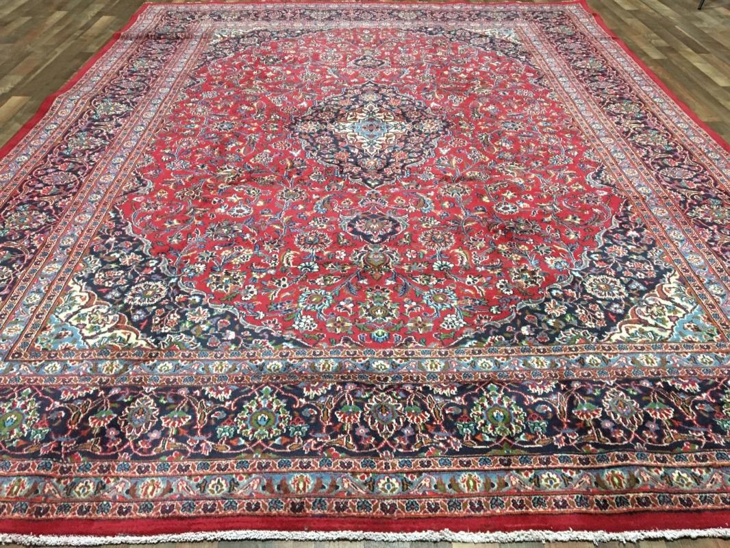 Vintage Handmade Kashan Red Wool Oriental Rug 10'1 x 12'11