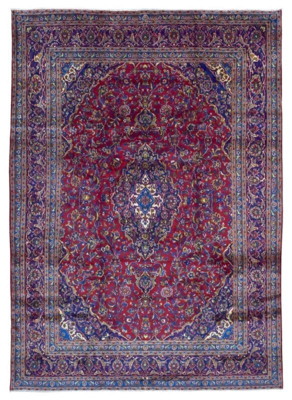 Vintage Handmade Kashan Blue Wool Oriental Rug 9'7 x 13'1