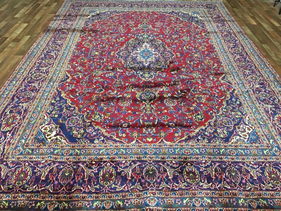 Vintage Handmade Kashan Blue Wool Oriental Rug 9'7 x 13'1