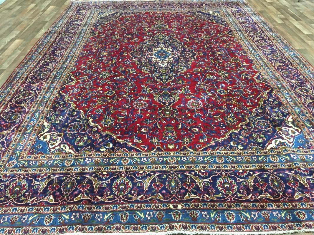 Vintage Handmade Kashan Blue Wool Oriental Rug 9'7 x 13'1
