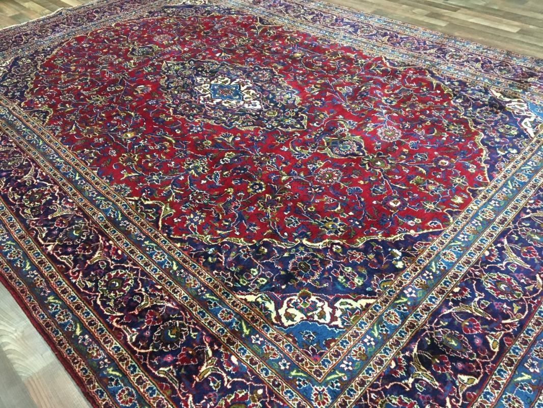 Vintage Handmade Kashan Blue Wool Oriental Rug 9'7 x 13'1