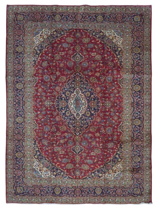 Vintage Handmade Kashan Navy Wool Oriental Rug 9'10 x 13'1