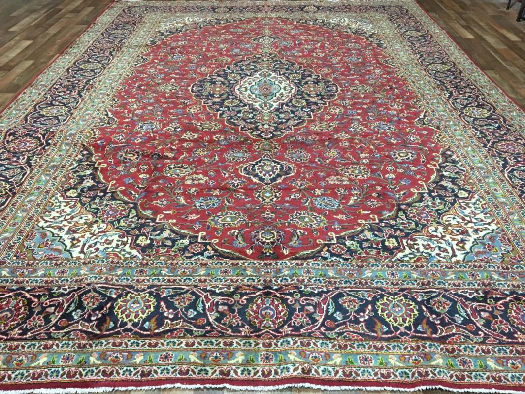 Vintage Handmade Kashan Navy Wool Oriental Rug 9'10 x 13'1