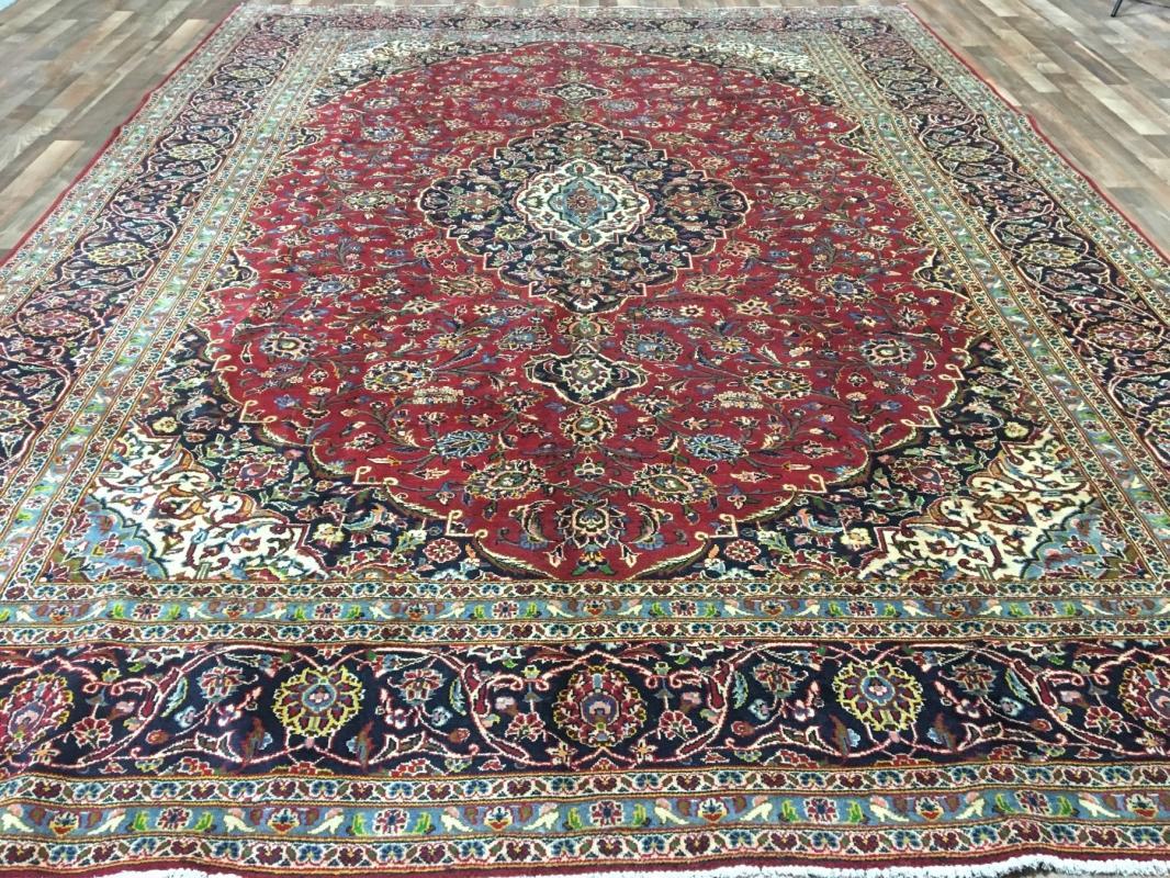 Vintage Handmade Kashan Navy Wool Oriental Rug 9'10 x 13'1