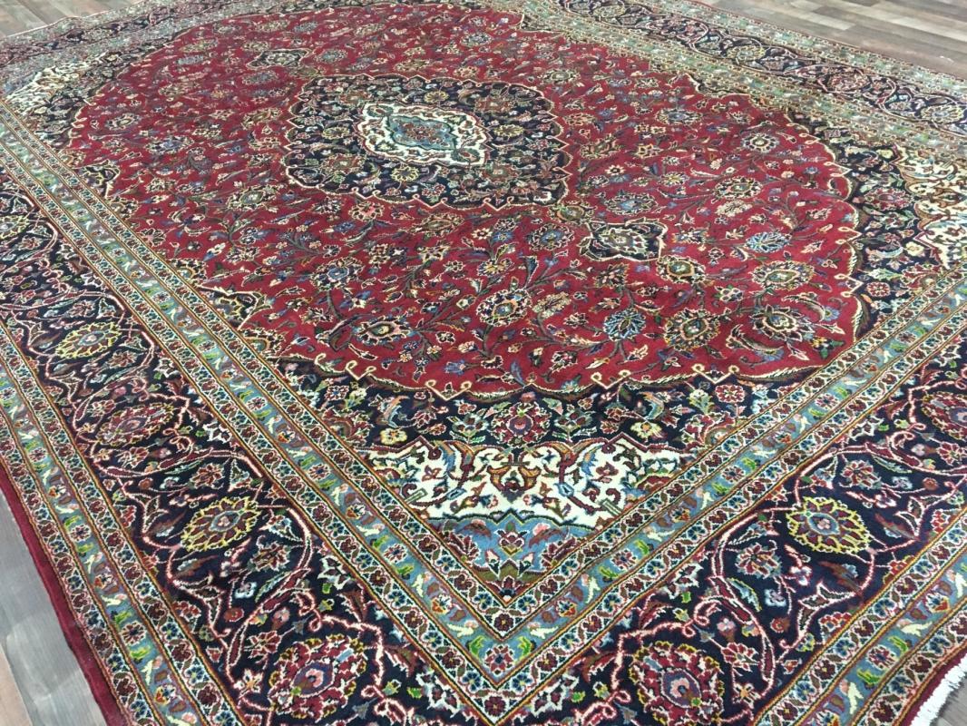 Vintage Handmade Kashan Navy Wool Oriental Rug 9'10 x 13'1