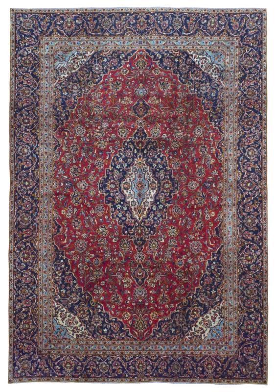 Vintage Handmade Kashan Navy Wool Oriental Rug 8'10 x 12'10