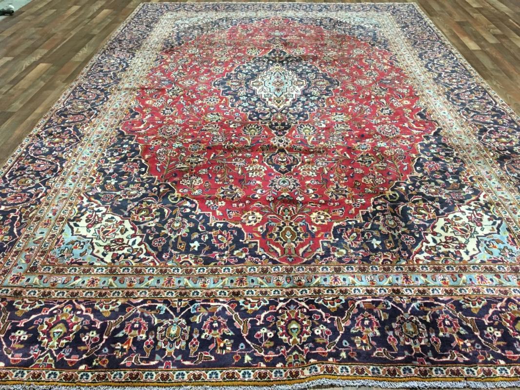 Vintage Handmade Kashan Navy Wool Oriental Rug 8'10 x 12'10