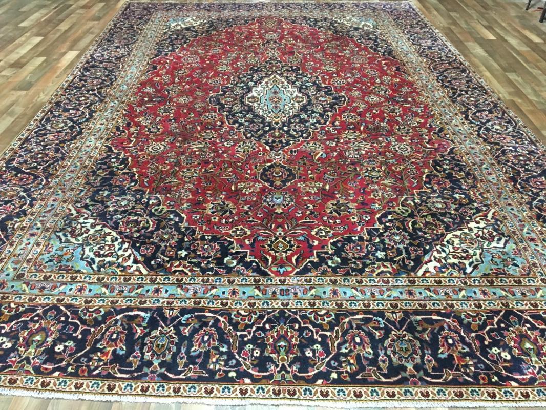 Vintage Handmade Kashan Navy Wool Oriental Rug 8'10 x 12'10