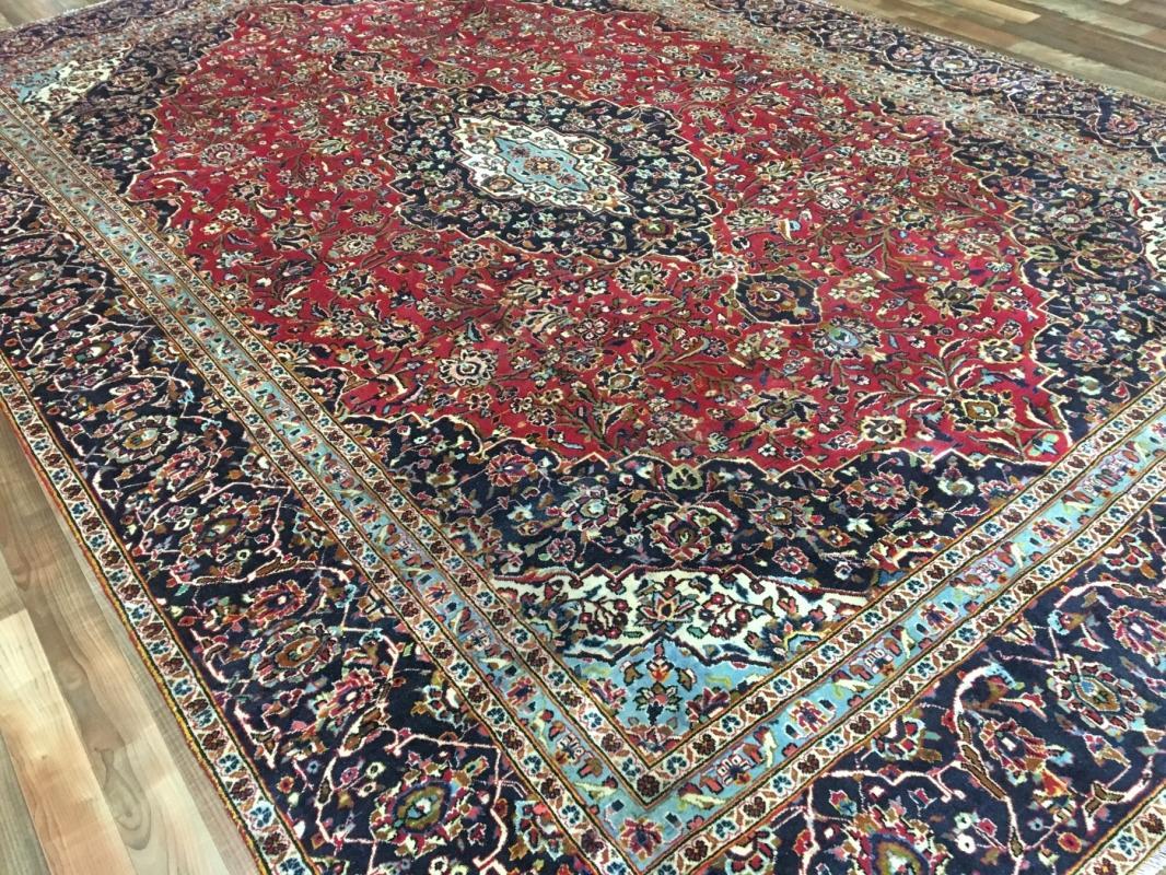 Vintage Handmade Kashan Navy Wool Oriental Rug 8'10 x 12'10