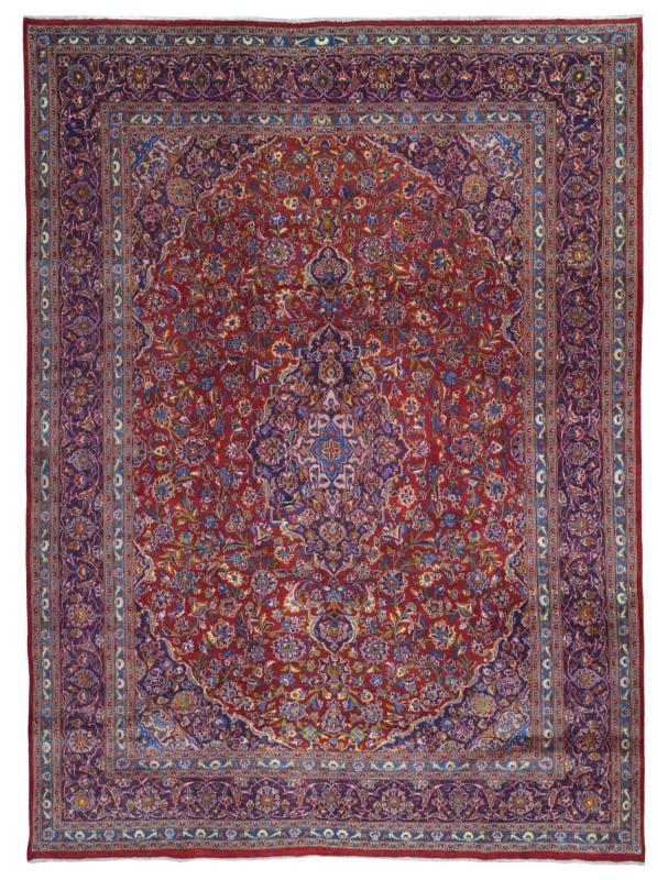 Hand Made Vintage Kashan Red/ Blue Wool Oriental Area Rug 9'5 x 12'7