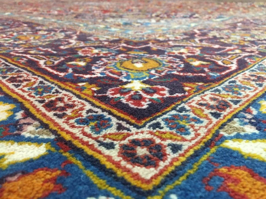 Hand Made Vintage Kashan Red/ Blue Wool Oriental Area Rug 9'5 x 12'7