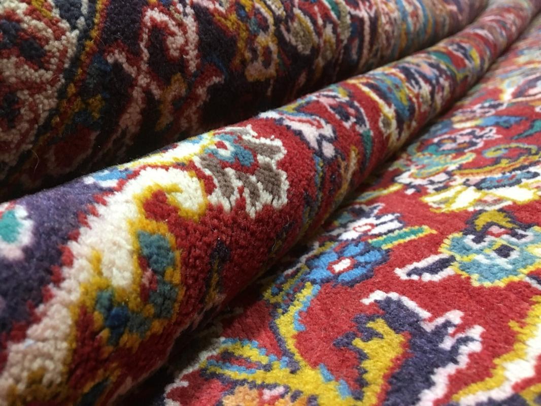 Hand Made Vintage Kashan Red/ Blue Wool Oriental Area Rug 9'5 x 12'7
