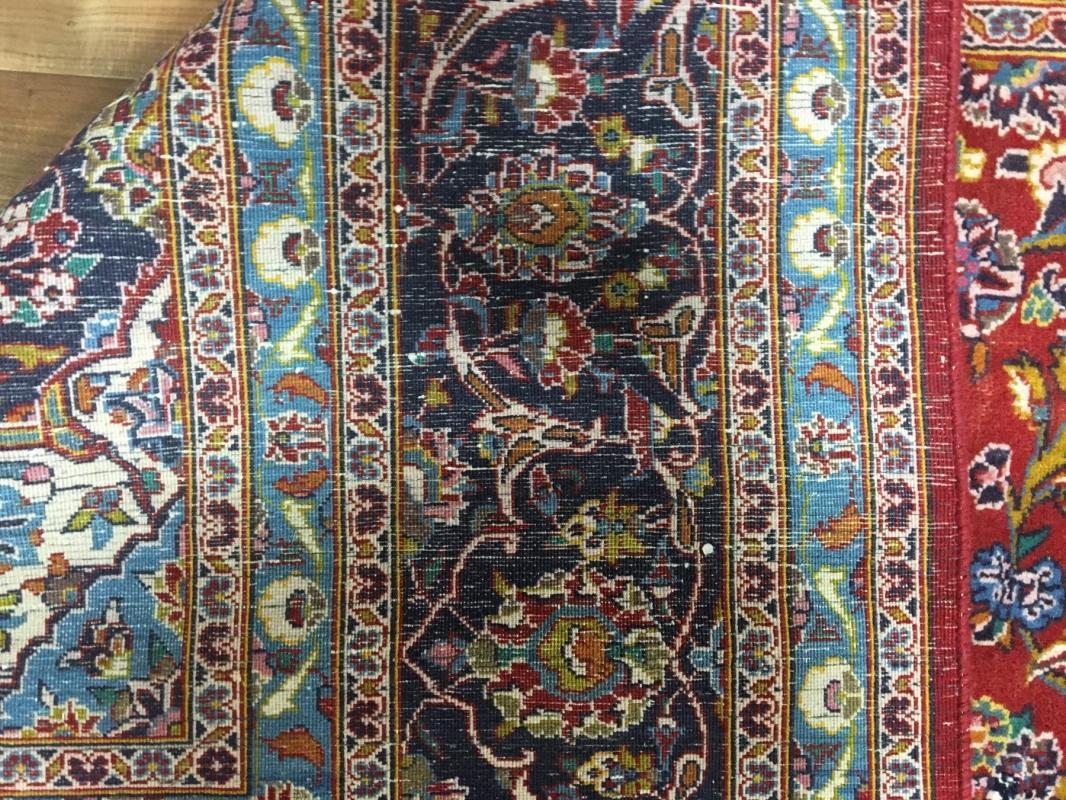 Hand Made Vintage Kashan Red/ Blue Wool Oriental Area Rug 9'5 x 12'7
