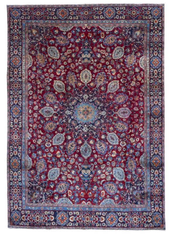 Vintage Handmade Mashad Red Wool Oriental Rug 8'8 x 12'