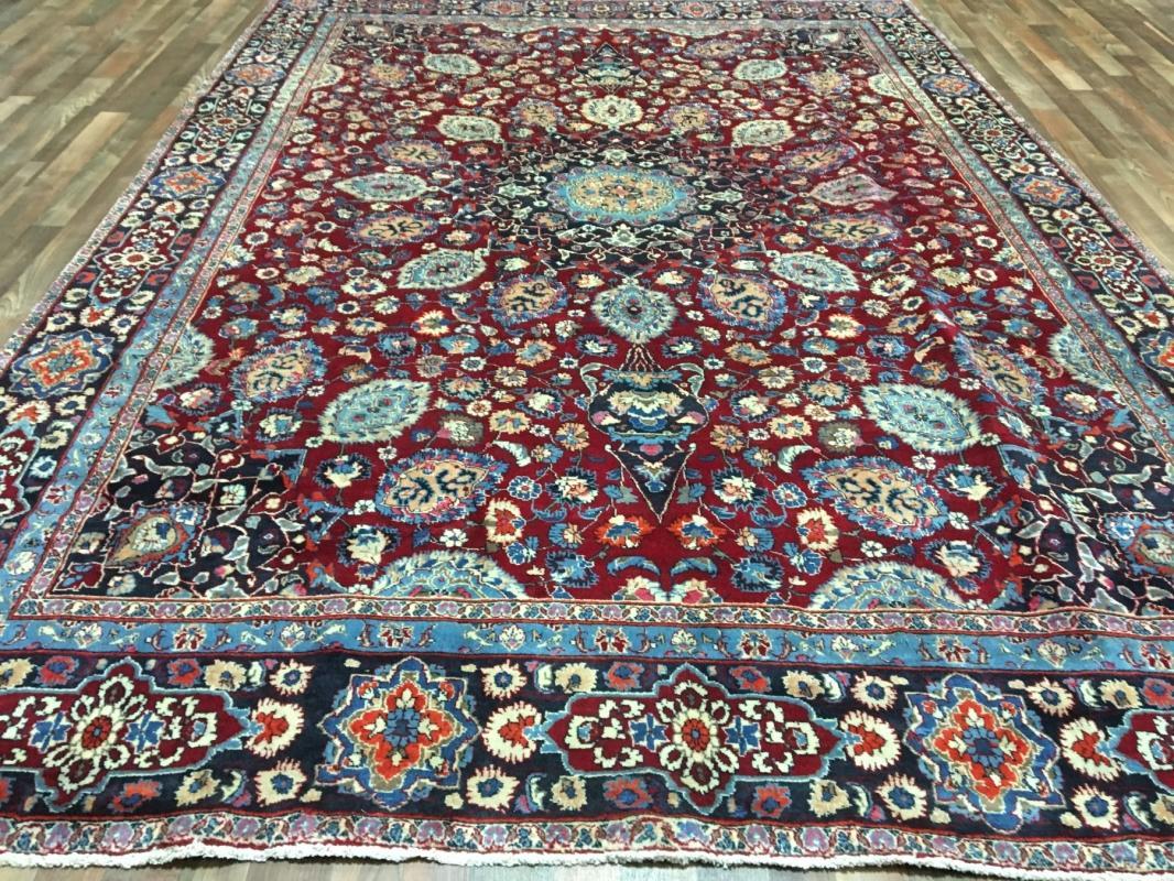 Vintage Handmade Mashad Red Wool Oriental Rug 8'8 x 12'