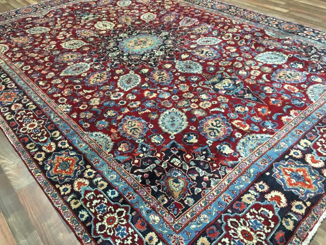 Vintage Handmade Mashad Red Wool Oriental Rug 8'8 x 12'