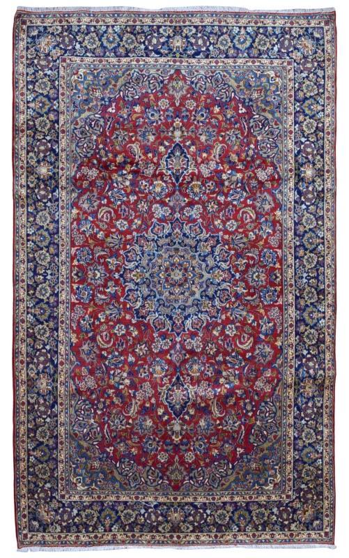 Vintage Handmade Very Fine Isfahan Blue Wool Oriental Rug 7' x 12'5