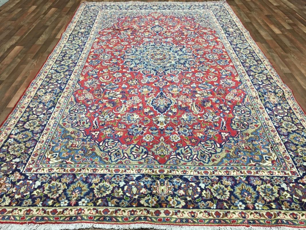 Vintage Handmade Very Fine Isfahan Blue Wool Oriental Rug 7' x 12'5