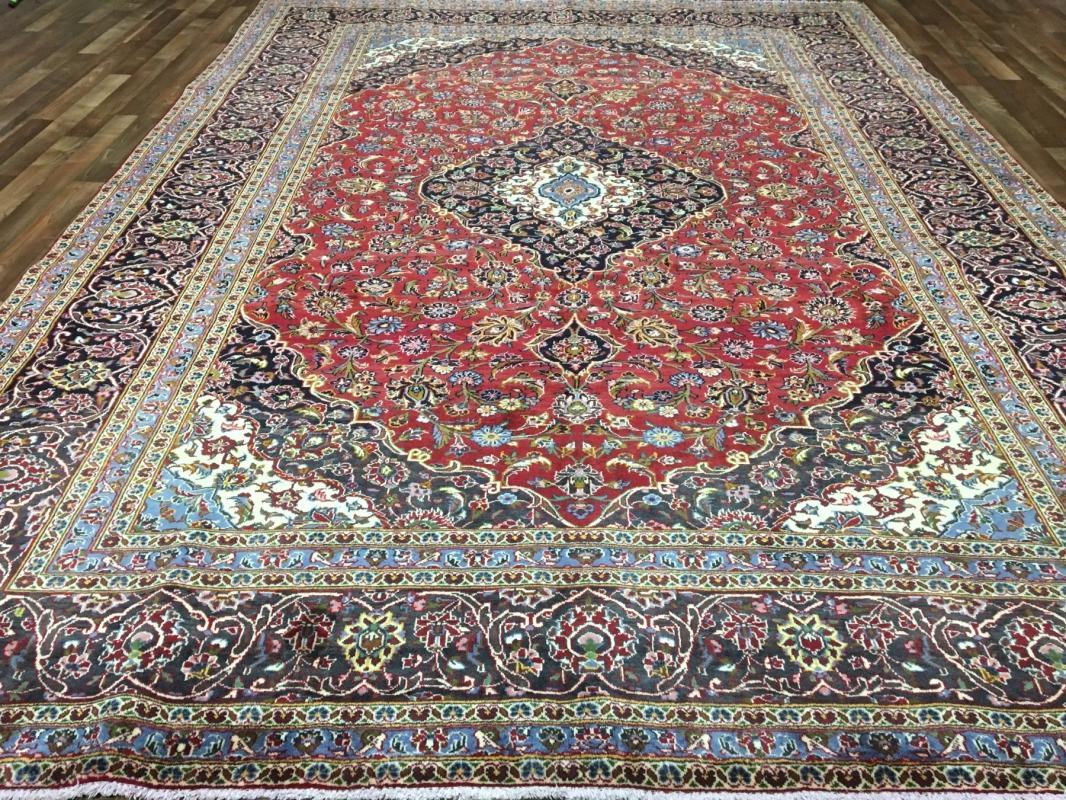 Vintage Handmade Very Fine Kashan Blue Wool Oriental Rug 9'6 x 13'