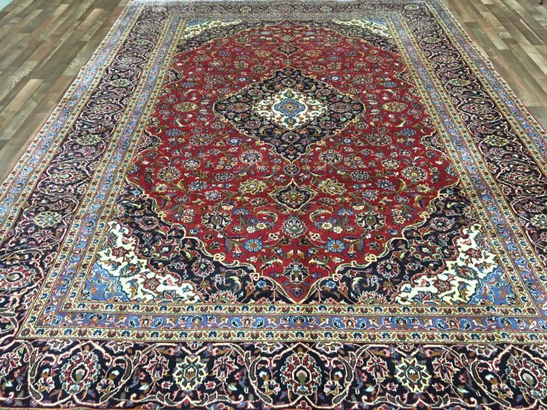 Vintage Handmade Very Fine Kashan Blue Wool Oriental Rug 9'6 x 13'