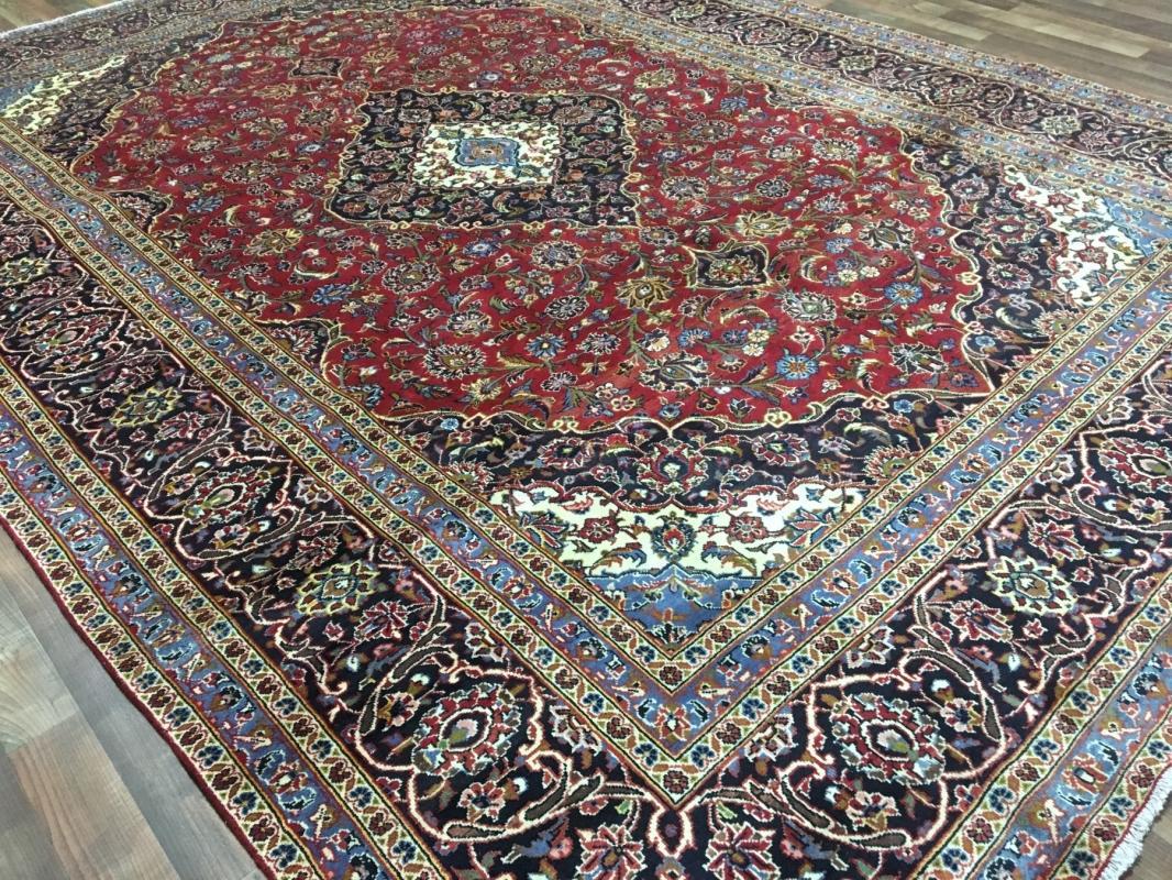 Vintage Handmade Very Fine Kashan Blue Wool Oriental Rug 9'6 x 13'