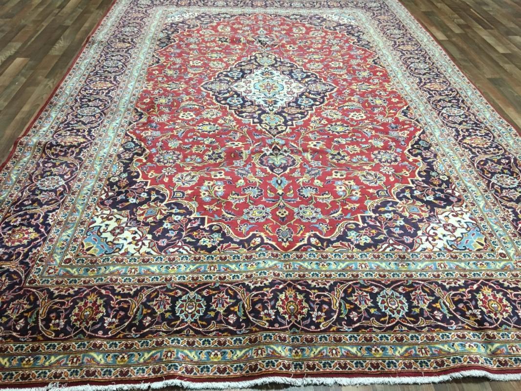 Vintage Handmade Very Fine Kashan Black Wool Oriental Rug 8'9 x 12'9