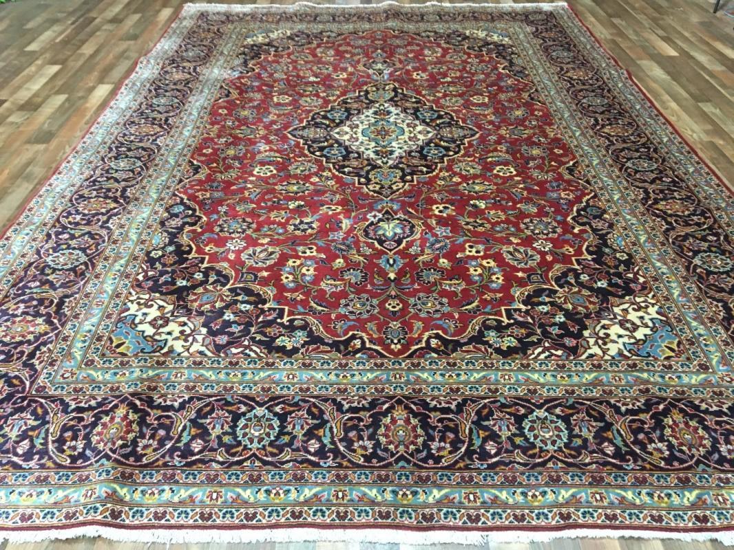 Vintage Handmade Very Fine Kashan Black Wool Oriental Rug 8'9 x 12'9