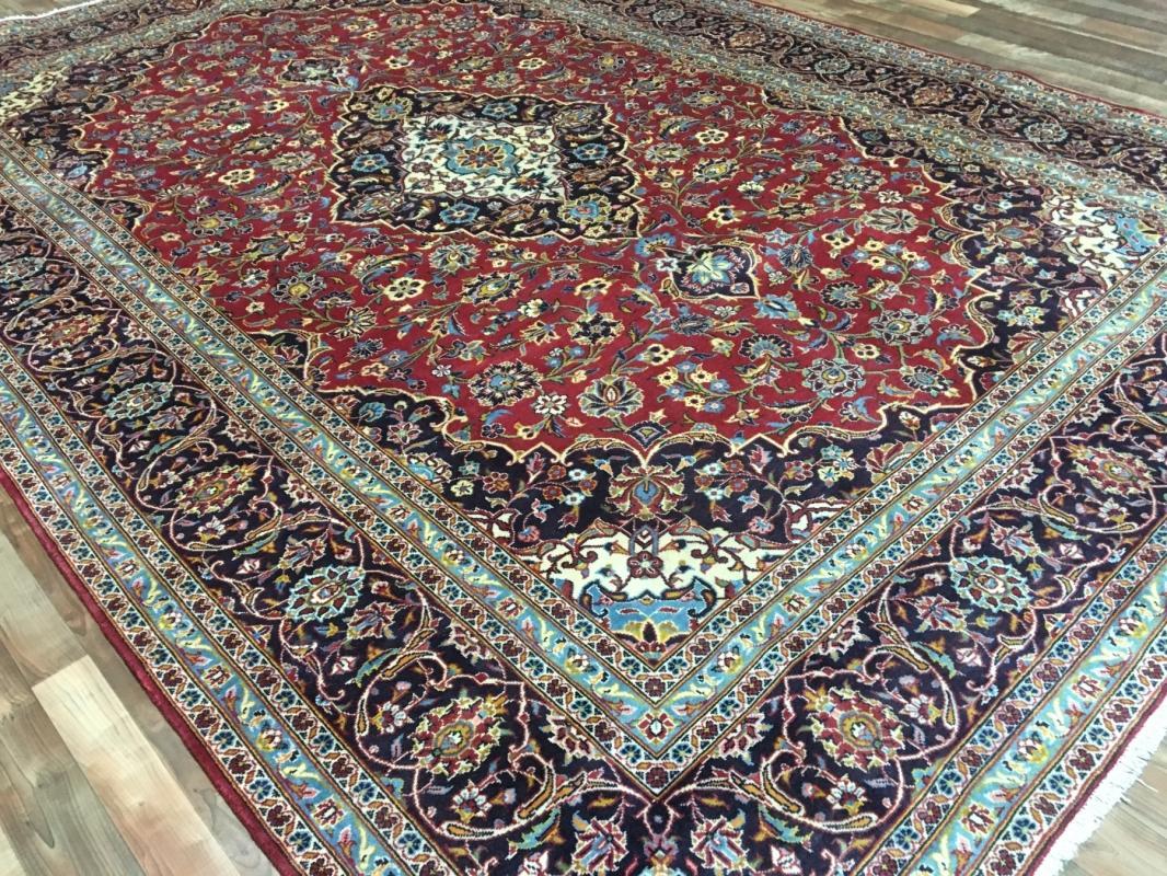 Vintage Handmade Very Fine Kashan Black Wool Oriental Rug 8'9 x 12'9