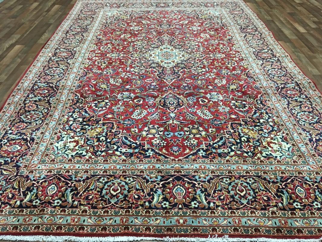 Vintage Handmade Very Fine Kashan Black Wool Oriental Rug 8'2 x 12'1
