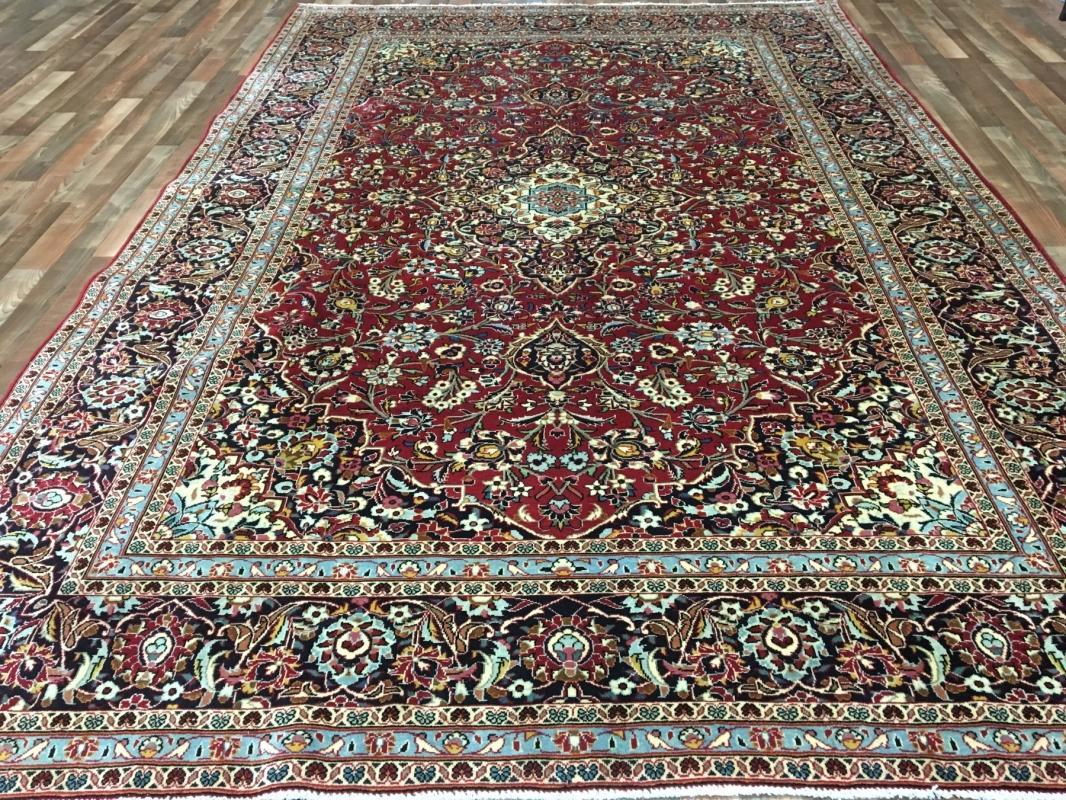 Vintage Handmade Very Fine Kashan Black Wool Oriental Rug 8'2 x 12'1