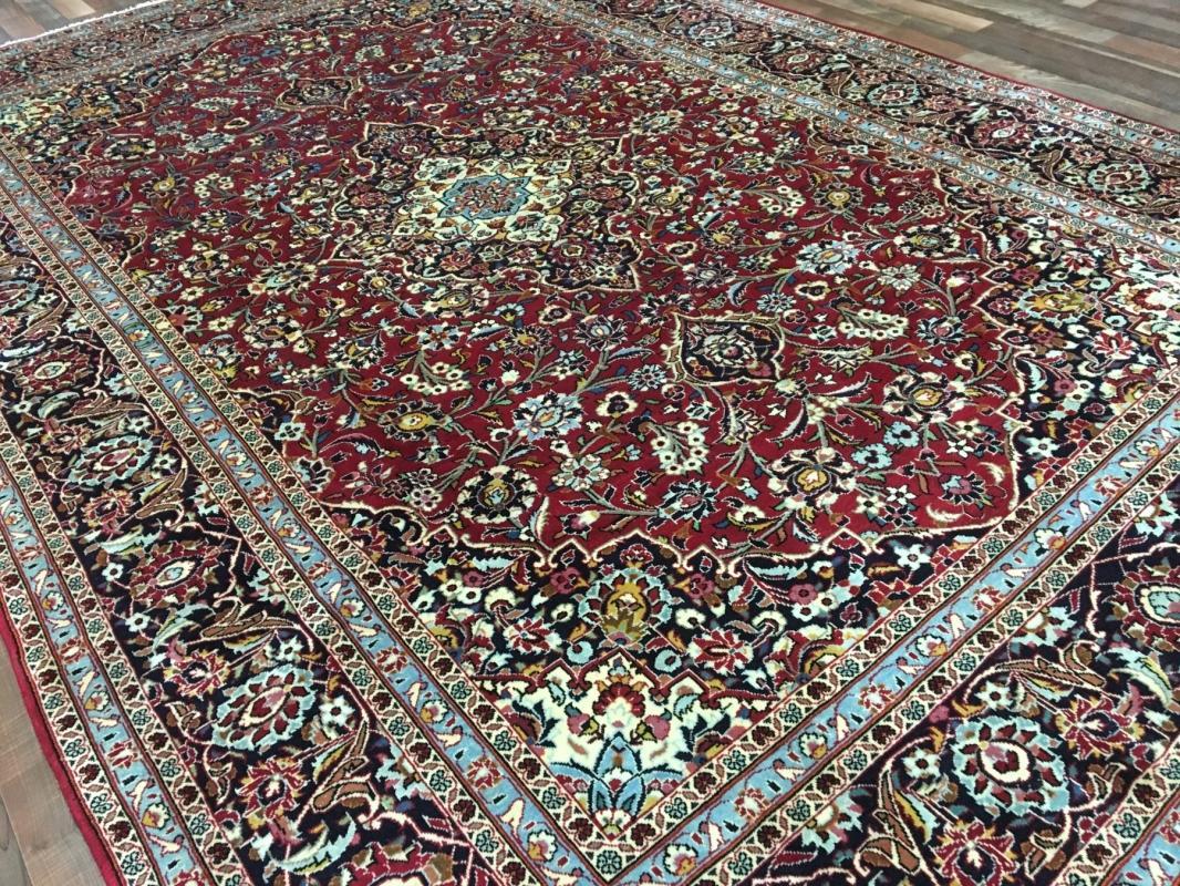Vintage Handmade Very Fine Kashan Black Wool Oriental Rug 8'2 x 12'1