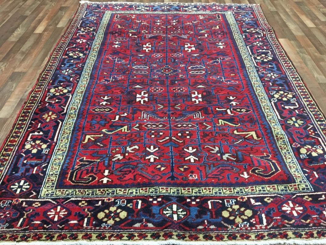 Vintage Handmade Heriz Red Wool Oriental Rug 6'10 x 9'5