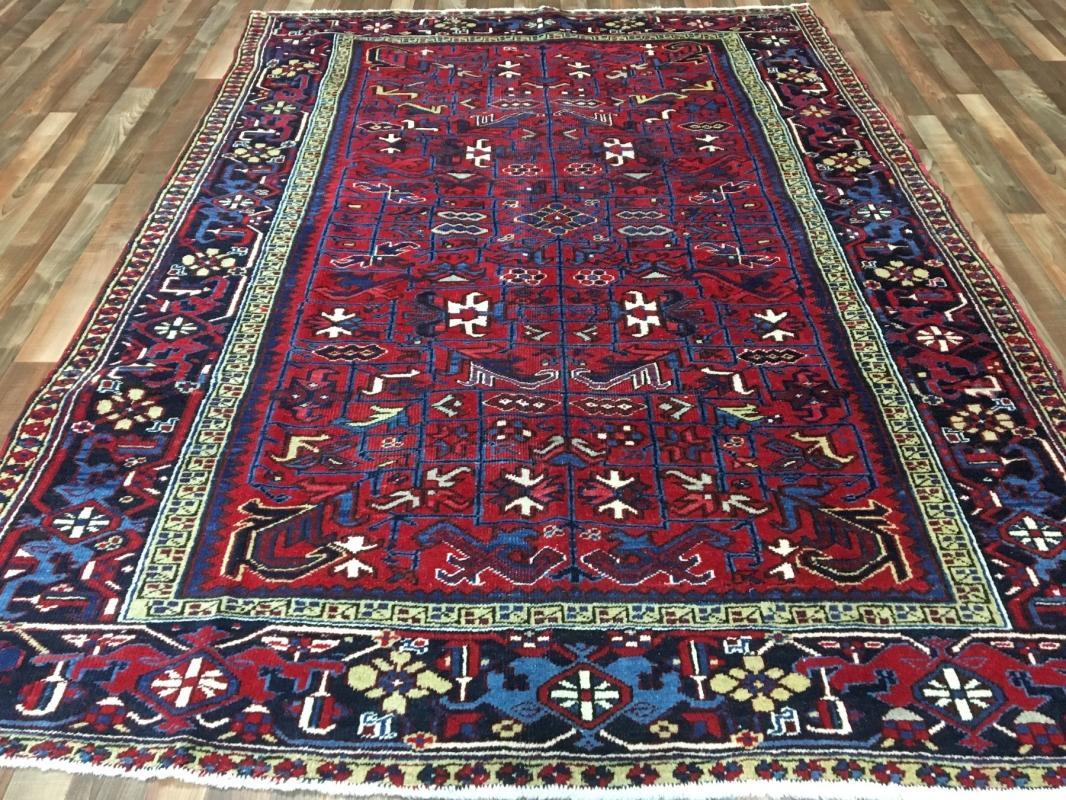 Vintage Handmade Heriz Red Wool Oriental Rug 6'10 x 9'5