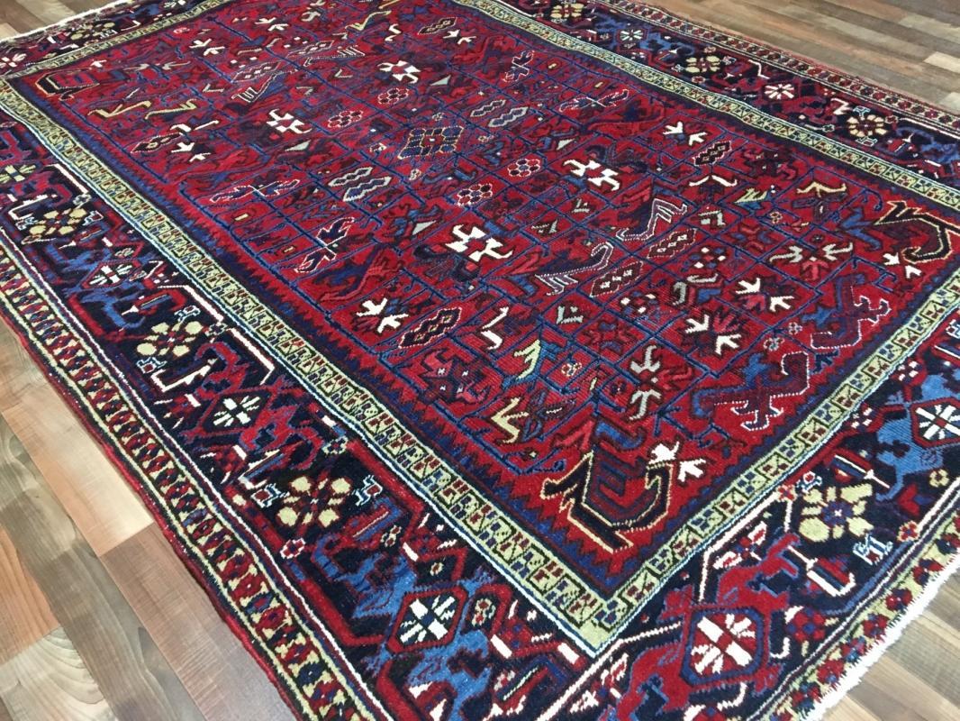 Vintage Handmade Heriz Red Wool Oriental Rug 6'10 x 9'5