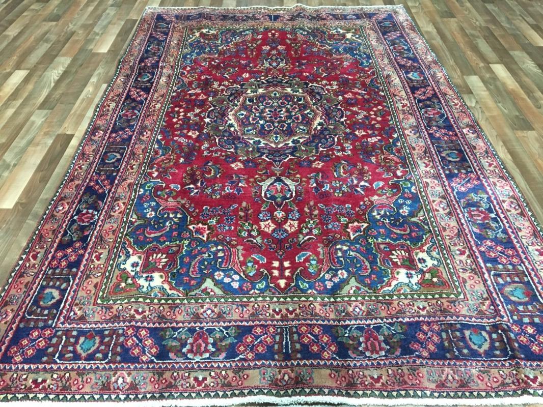 Vintage Handmade Mashad Blue Wool Oriental Rug 6'3 x 9'3