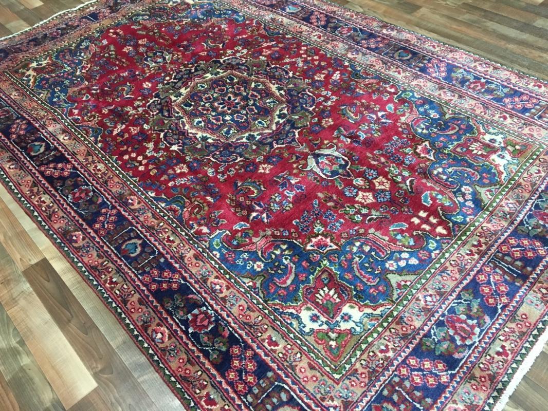 Vintage Handmade Mashad Blue Wool Oriental Rug 6'3 x 9'3