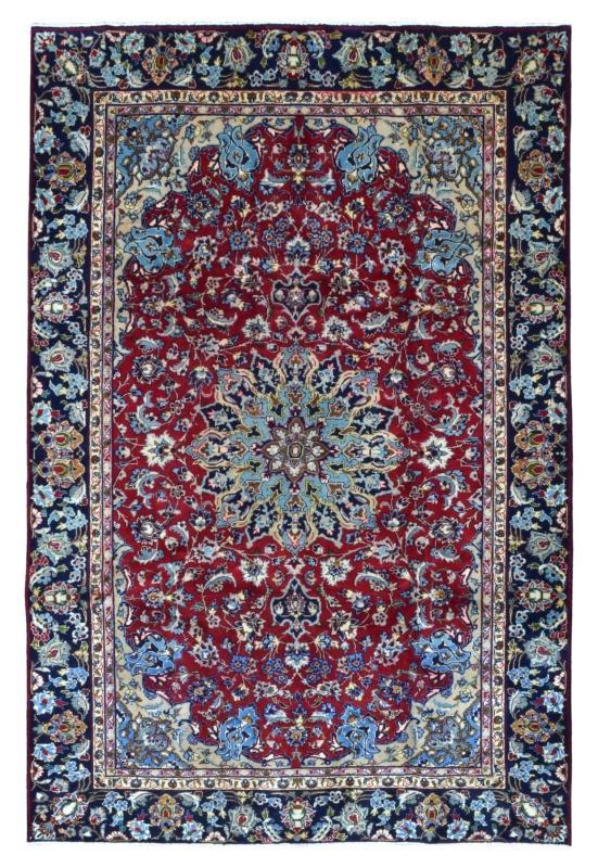 Vintage Handmade Isfahan Red Wool Oriental Rug 6'2 x 9'3