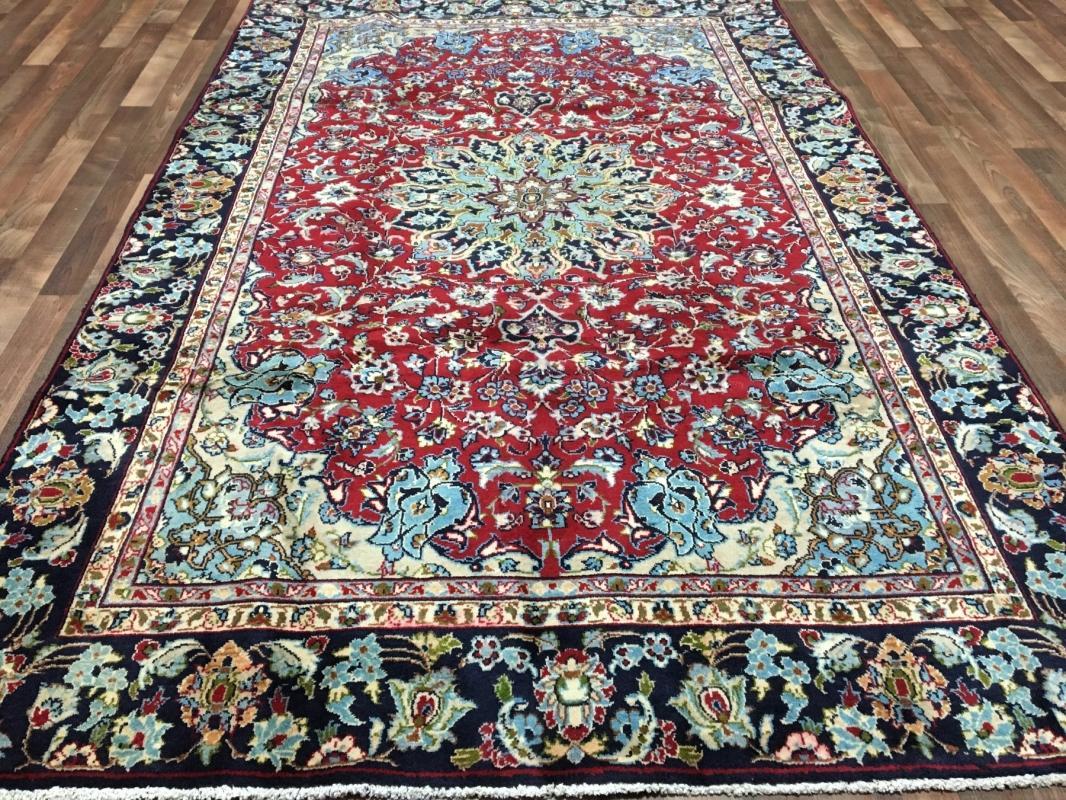 Vintage Handmade Isfahan Red Wool Oriental Rug 6'2 x 9'3