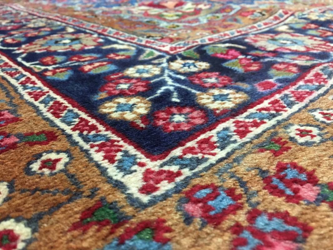 Vintage Handmade Kashan Blue Wool Oriental Rug 6'5 x 9'5