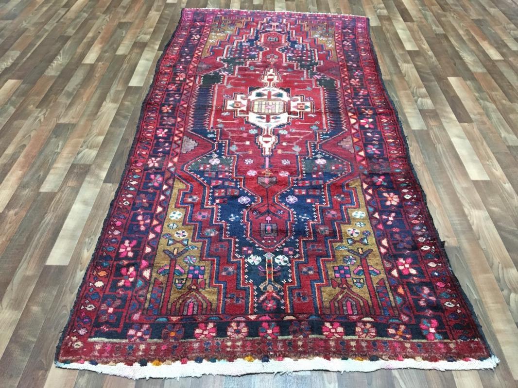 Handmade Vintage Persian Hamadan Red Oriental Rug 4'7 x 9'7