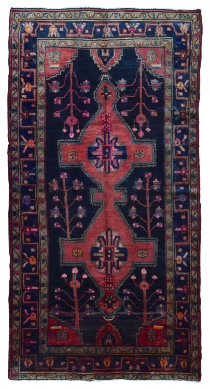 Handmade Vintage Persian Hamadan Pink & Black Oriental Runner 4'11 x 9'6