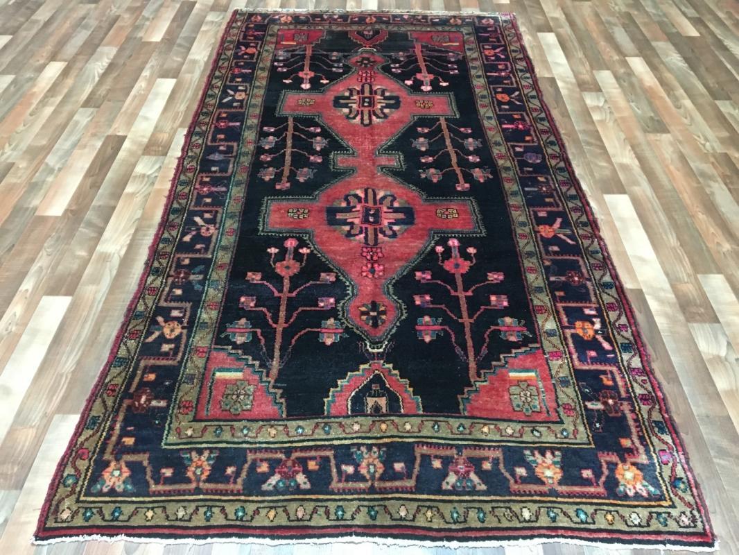 Handmade Vintage Persian Hamadan Pink & Black Oriental Runner 4'11 x 9'6