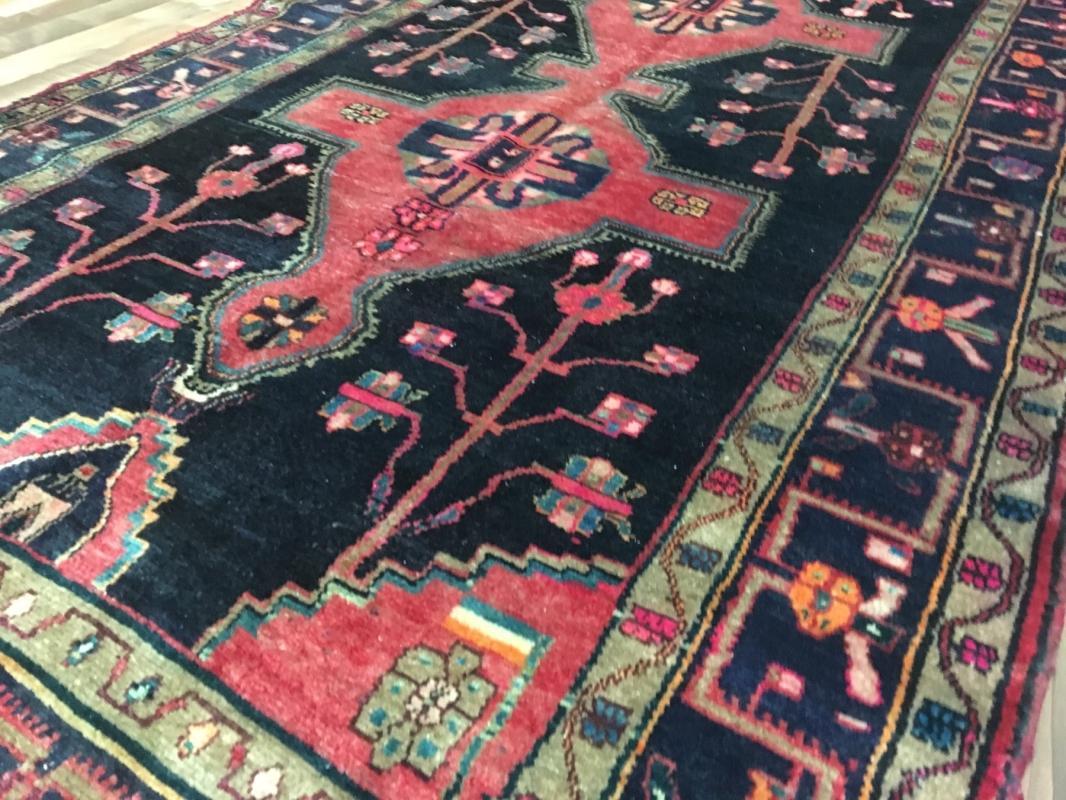 Handmade Vintage Persian Hamadan Pink & Black Oriental Runner 4'11 x 9'6