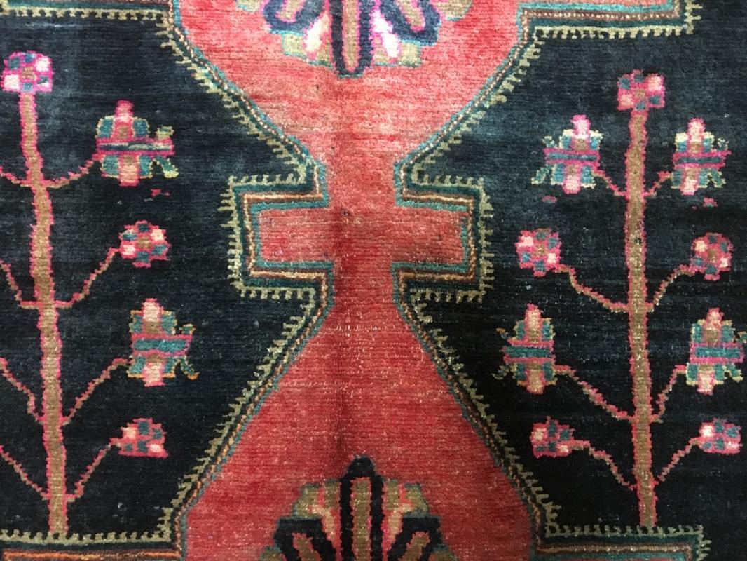 Handmade Vintage Persian Hamadan Pink & Black Oriental Runner 4'11 x 9'6