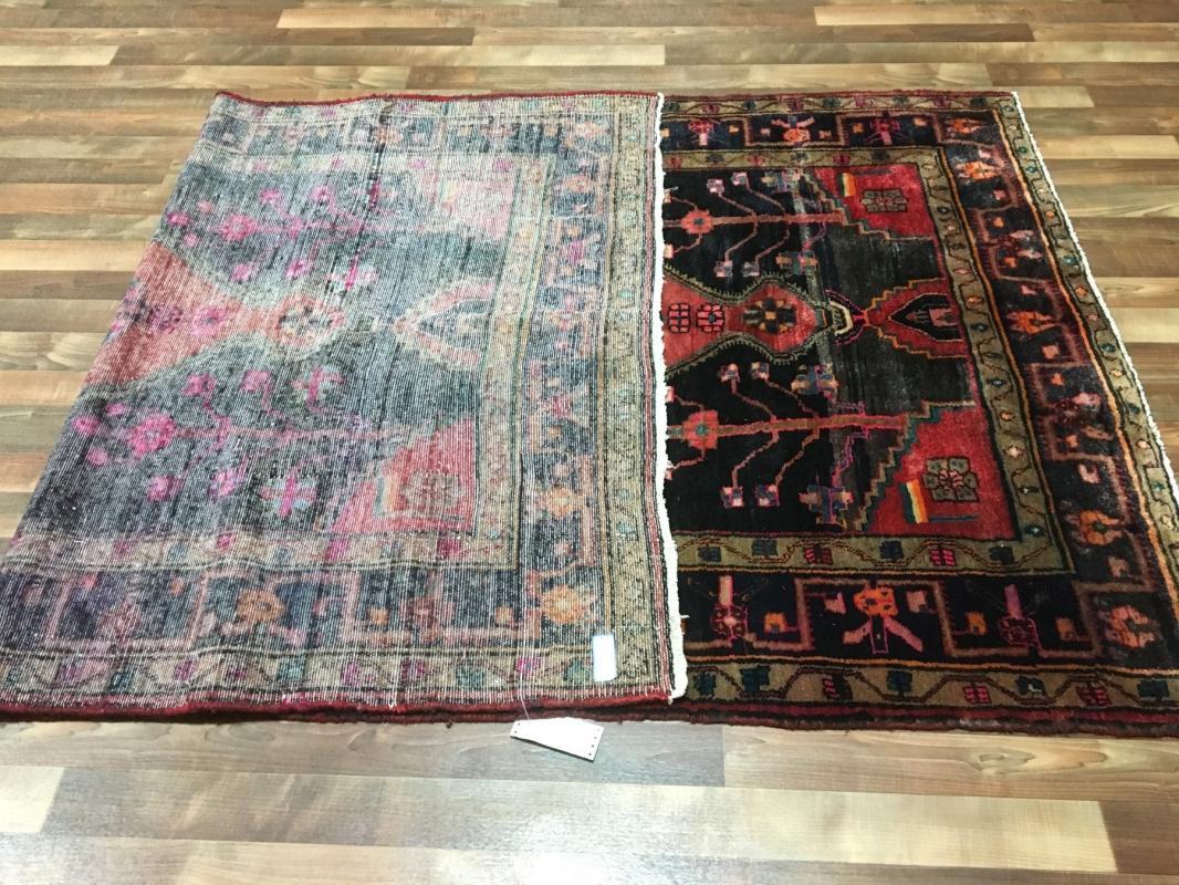 Handmade Vintage Persian Hamadan Pink & Black Oriental Runner 4'11 x 9'6