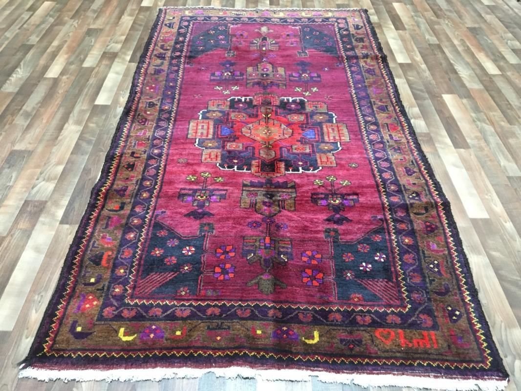 Handmade Vintage Persian Hamadan Blue & Purple Oriental Runner 5'2 x 9'4
