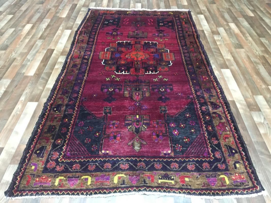 Handmade Vintage Persian Hamadan Blue & Purple Oriental Runner 5'2 x 9'4