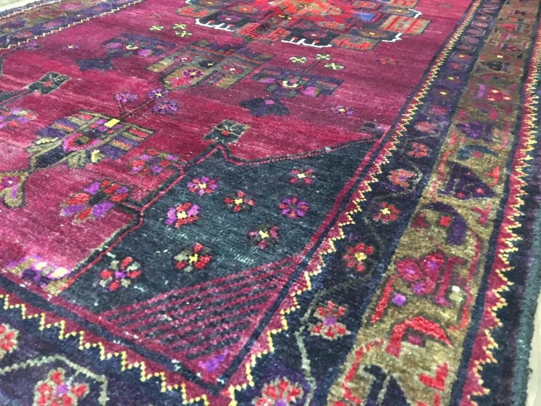 Handmade Vintage Persian Hamadan Blue & Purple Oriental Runner 5'2 x 9'4