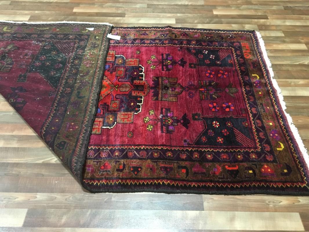 Handmade Vintage Persian Hamadan Blue & Purple Oriental Runner 5'2 x 9'4
